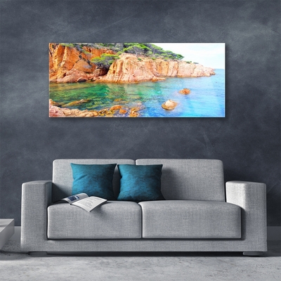 Plexiglas® Wall Art Rocky sea landscape blue yellow grey green