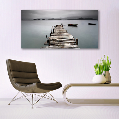 Plexiglas® Wall Art Bridge sea architecture grey