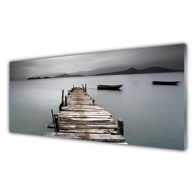 Plexiglas® Wall Art Bridge sea architecture grey