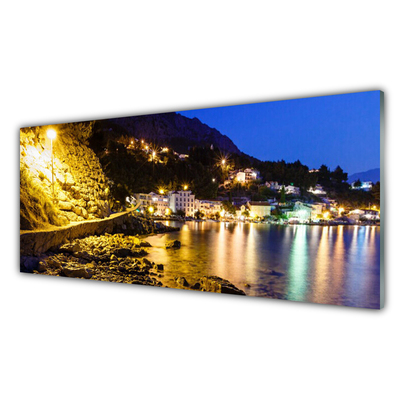 Plexiglas® Wall Art Mountain beach landscape yellow purple green