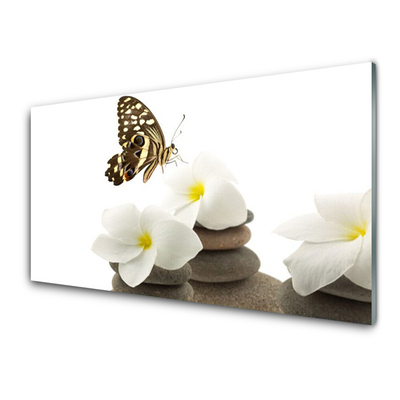 Plexiglas® Wall Art Butterfly flower stones floral green white grey