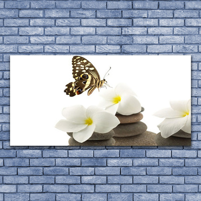 Plexiglas® Wall Art Butterfly flower stones floral green white grey