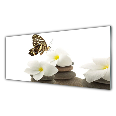 Plexiglas® Wall Art Butterfly flower stones floral green white grey