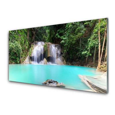 Plexiglas® Wall Art Waterfall lake nature blue white grey green