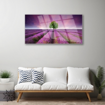 Plexiglas® Wall Art Meadow tree nature pink green purple