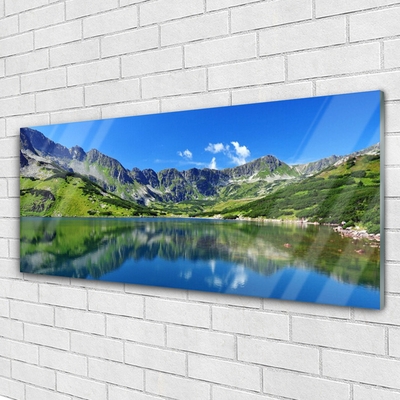 Plexiglas® Wall Art Mountain lake landscape blue green grey