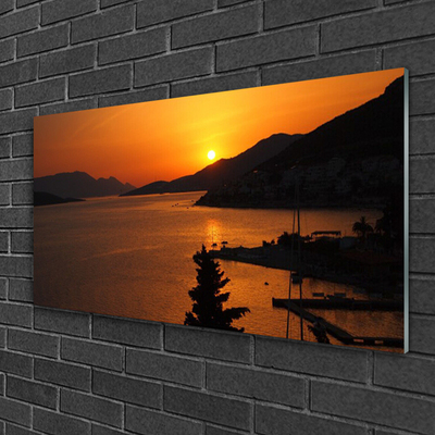 Plexiglas® Wall Art Sea mountains landscape black yellow