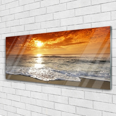 Plexiglas® Wall Art Sea sun landscape white yellow grey