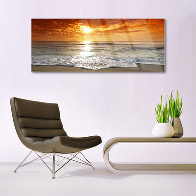 Plexiglas® Wall Art Sea sun landscape white yellow grey