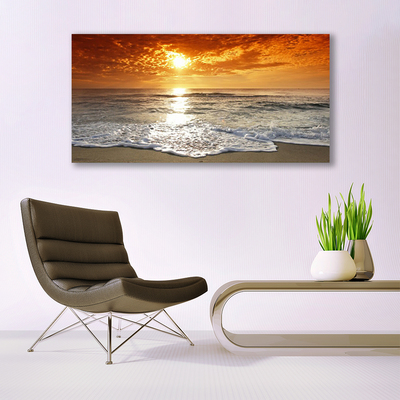 Plexiglas® Wall Art Sea sun landscape white yellow grey