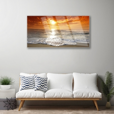 Plexiglas® Wall Art Sea sun landscape white yellow grey