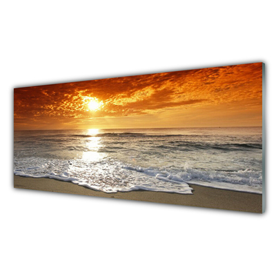 Plexiglas® Wall Art Sea sun landscape white yellow grey