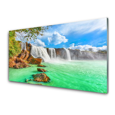 Plexiglas® Wall Art Waterfall lake landscape blue brown white green