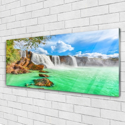 Plexiglas® Wall Art Waterfall lake landscape blue brown white green