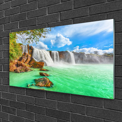 Plexiglas® Wall Art Waterfall lake landscape blue brown white green