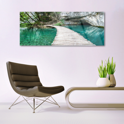 Plexiglas® Wall Art Bridge lake architecture white blue