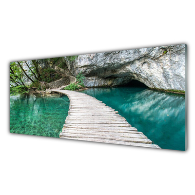 Plexiglas® Wall Art Bridge lake architecture white blue