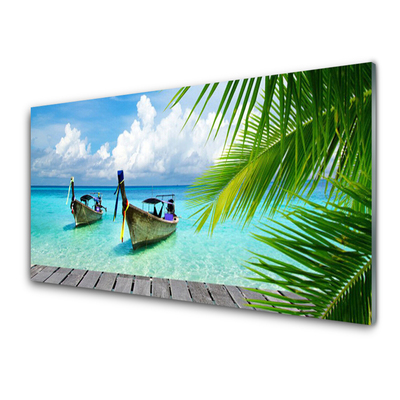 Plexiglas® Wall Art Boats sea landscape blue brown green