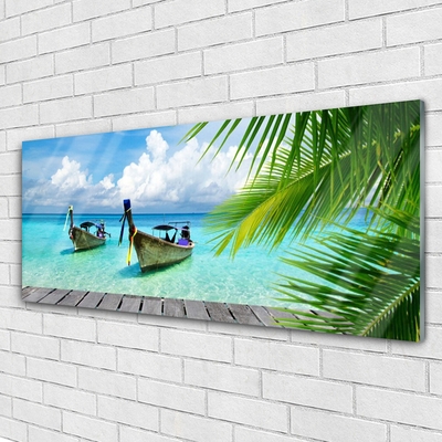 Plexiglas® Wall Art Boats sea landscape blue brown green