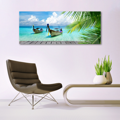 Plexiglas® Wall Art Boats sea landscape blue brown green