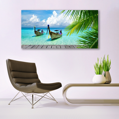 Plexiglas® Wall Art Boats sea landscape blue brown green