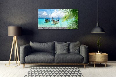 Plexiglas® Wall Art Boats sea landscape blue brown green