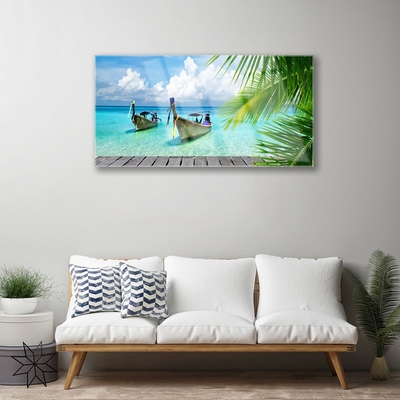 Plexiglas® Wall Art Boats sea landscape blue brown green