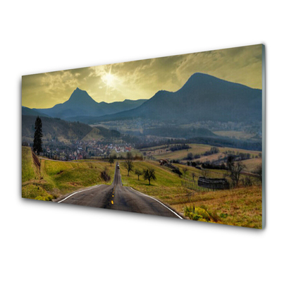 Plexiglas® Wall Art Road mountain landscape black green blue