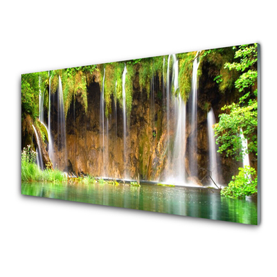 Plexiglas® Wall Art Waterfall lake nature brown green white blue