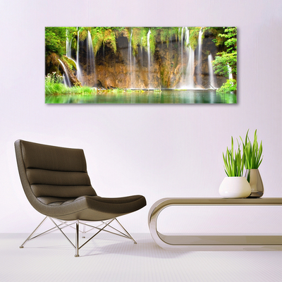 Plexiglas® Wall Art Waterfall lake nature brown green white blue