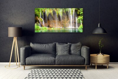 Plexiglas® Wall Art Waterfall lake nature brown green white blue