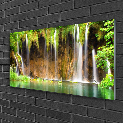 Plexiglas® Wall Art Waterfall lake nature brown green white blue