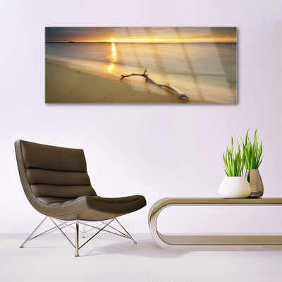 Plexiglas® Wall Art Ocean beach landscape brown blue yellow