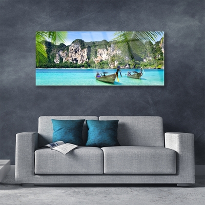 Plexiglas® Wall Art Boats sea landscape blue grey green