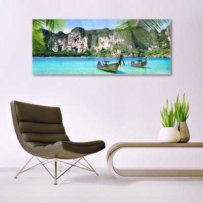 Plexiglas® Wall Art Boats sea landscape blue grey green