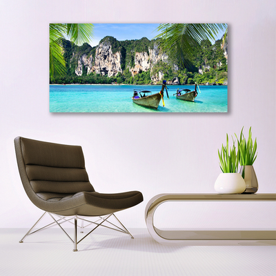 Plexiglas® Wall Art Boats sea landscape blue grey green