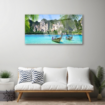 Plexiglas® Wall Art Boats sea landscape blue grey green