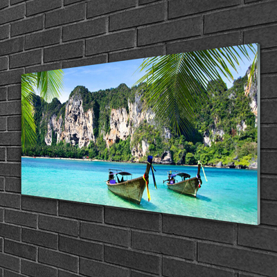 Plexiglas® Wall Art Boats sea landscape blue grey green