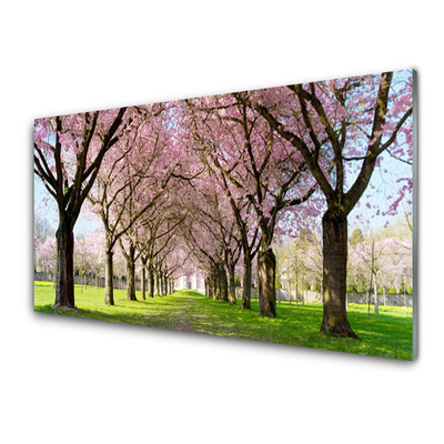 Plexiglas® Wall Art Footpath trees nature brown pink green