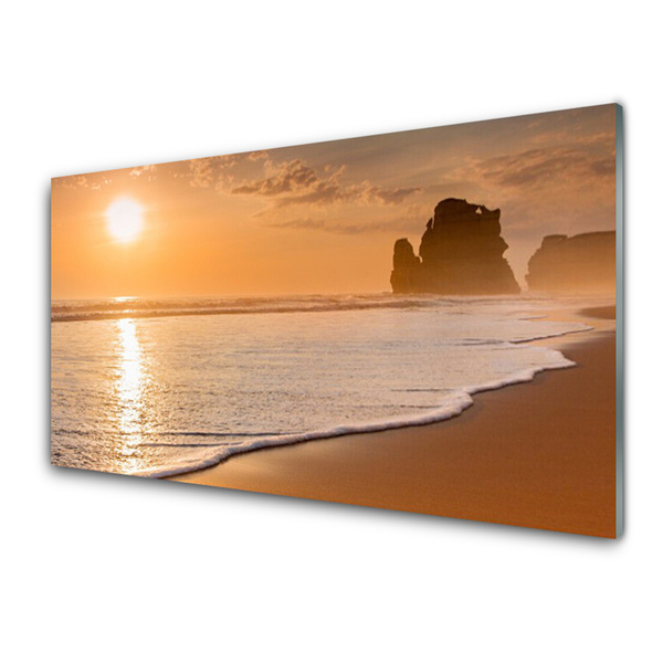 Plexiglas® Wall Art Sea beach sun landscape brown yellow white