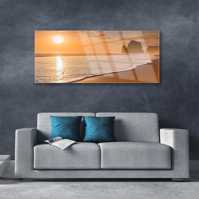 Plexiglas® Wall Art Sea beach sun landscape brown yellow white