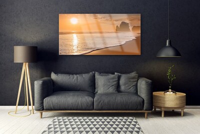 Plexiglas® Wall Art Sea beach sun landscape brown yellow white