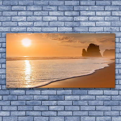 Plexiglas® Wall Art Sea beach sun landscape brown yellow white