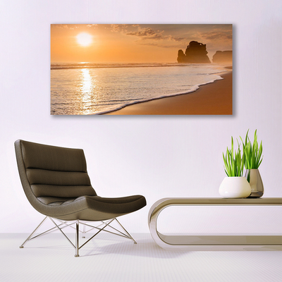 Plexiglas® Wall Art Sea beach sun landscape brown yellow white