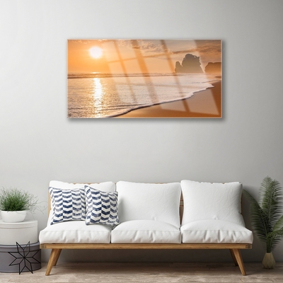 Plexiglas® Wall Art Sea beach sun landscape brown yellow white