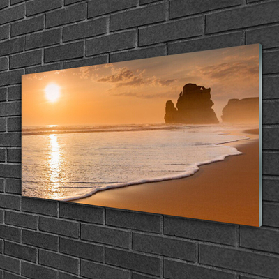 Plexiglas® Wall Art Sea beach sun landscape brown yellow white