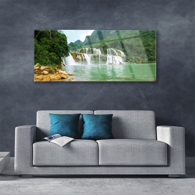 Plexiglas® Wall Art Forest waterfall landscape brown green white blue