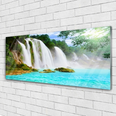 Plexiglas® Wall Art Waterfall lake nature blue white brown green