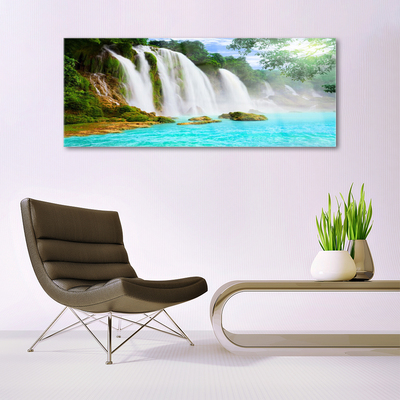 Plexiglas® Wall Art Waterfall lake nature blue white brown green