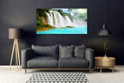 Plexiglas® Wall Art Waterfall lake nature blue white brown green